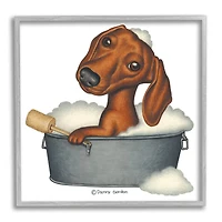 Stupell Industries Dachshund in Tin Tub Bubble Bath Country Pet Framed Wall Art
