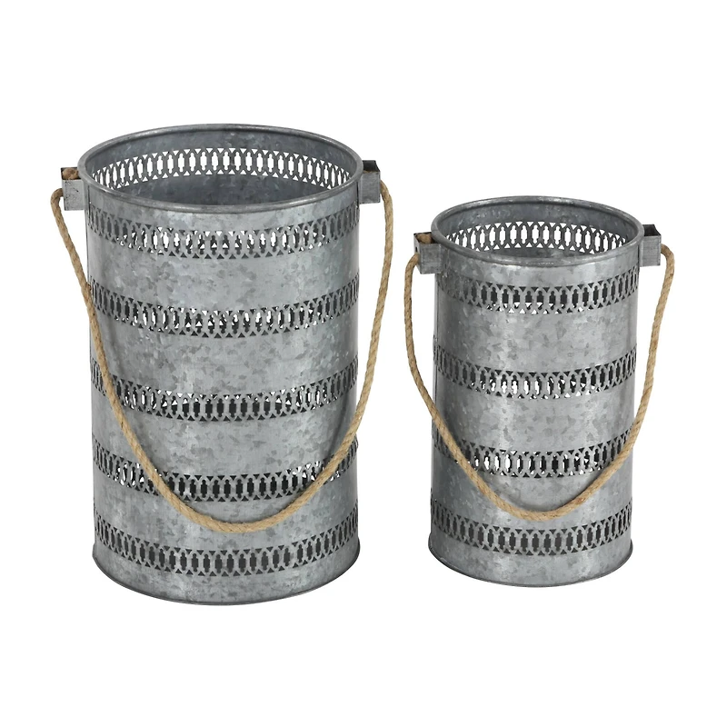 Gray Metal Coastal Lantern Set