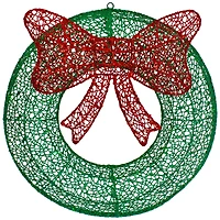 24" LED Green Glitter Wreath with Red Bow
