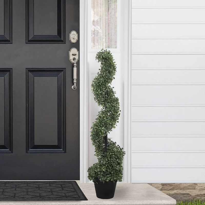 3ft. Unlit Artificial Two-Tone Boxwood Spiral Topiary Tree with Round Pot
