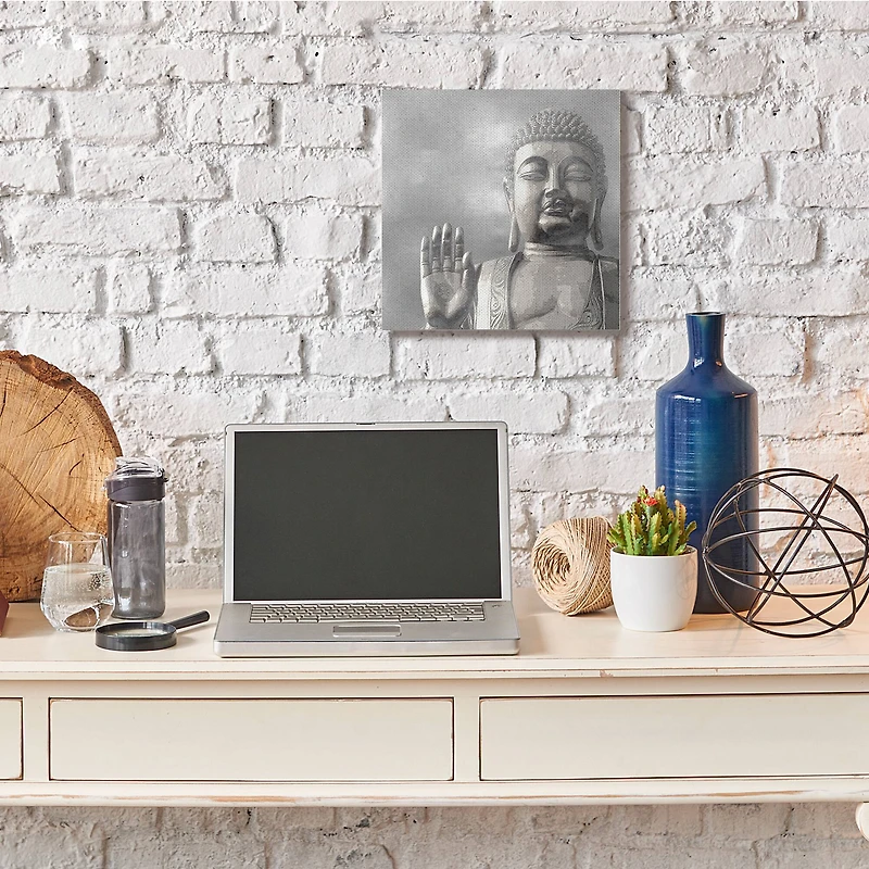 Stupell Industries Buddha Inspired Portrait Greyscale Eastern Figure Canvas Wall Art