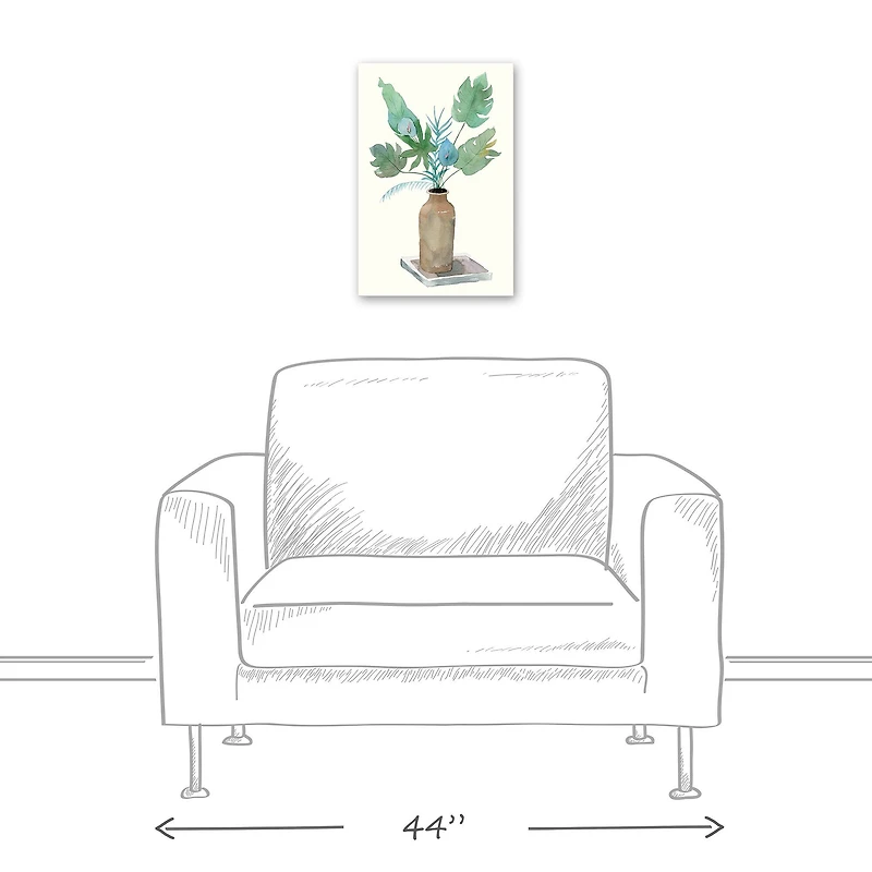 Brown Vase Tropical Leaves 12" x 18" Canvas Wall Art