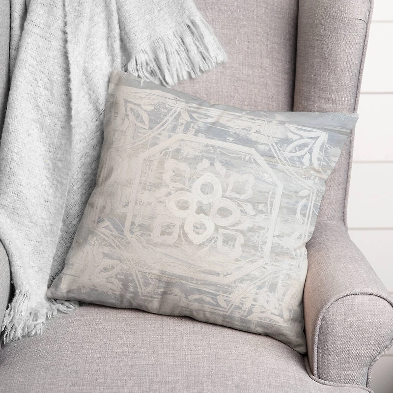 White Textured Medallion II 18" x 18" Throw Pillow