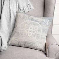 White Textured Medallion II 18" x 18" Throw Pillow