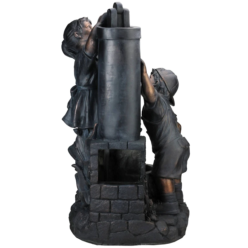 29" Bronze Children at the Water Pump Well Outdoor Garden Water Fountain