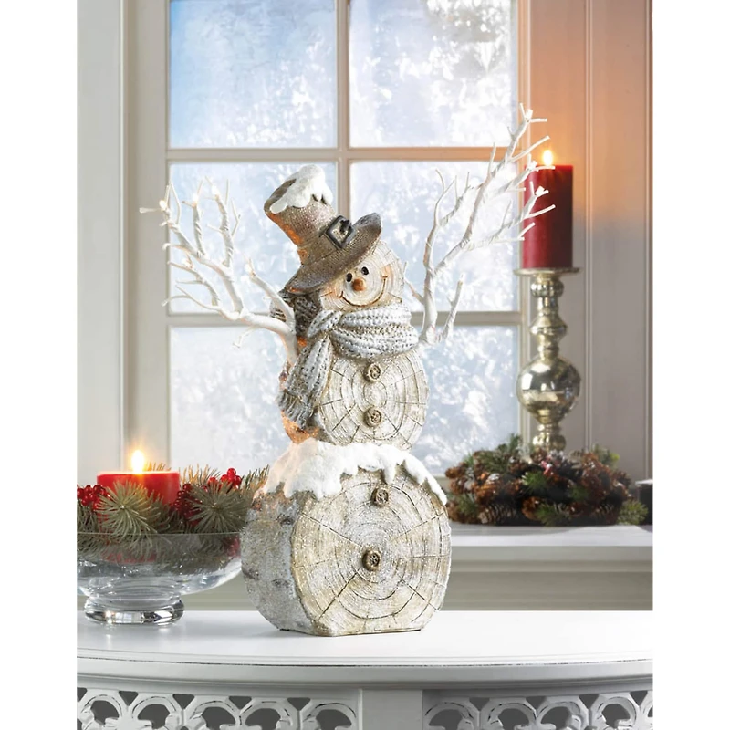 18" Snowman Statue With Twig Lights
