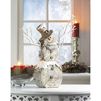 18" Snowman Statue With Twig Lights