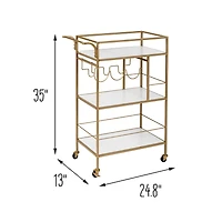 Honey Can Do 3-Tier Gold & White Rolling Bar & Serving Cart with Handles