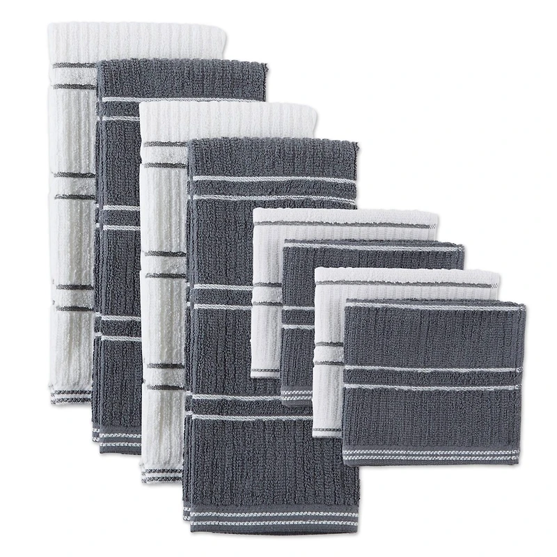 DII® J&M Gray Ribbed Terry Dishtowel & Dishcloth Set
