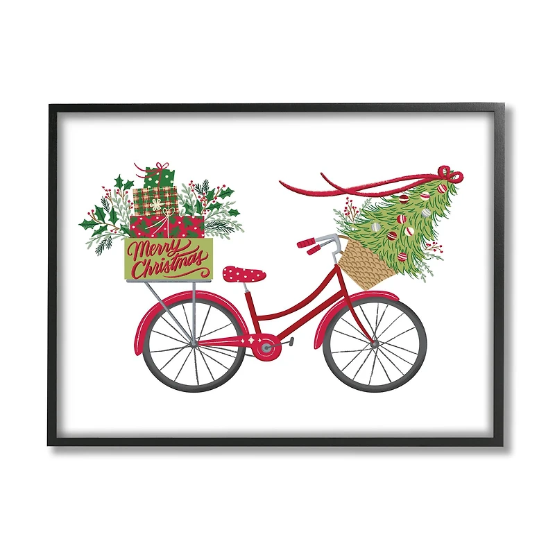 Stupell Industries Merry Christmas Seasonal Bicycle Framed Giclee Art