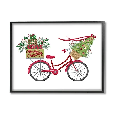 Stupell Industries Merry Christmas Seasonal Bicycle Framed Giclee Art