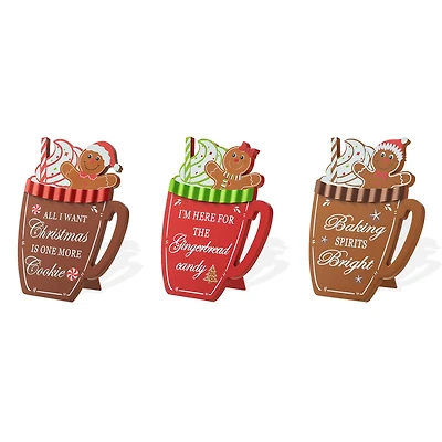 Glitzhome® 8" Christmas Gingerbread Man Mug Tabletop Décor Set