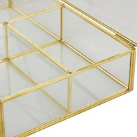 10" x 7" x 2" Clear & Gold 3-Slot Glass & Metal Jewelry Box with Chain Accent