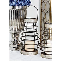 Grey Iron Farmhouse Candle Holder Lantern, 15" x 10" x 10"