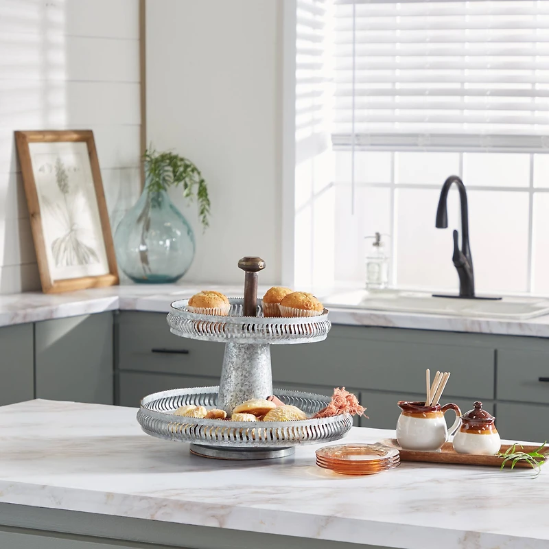 Silver Iron Farmhouse 2 Tier Tray Stand
