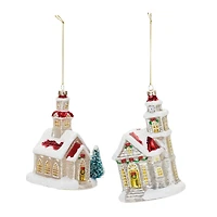6ct. Glittered Glass Church Ornaments