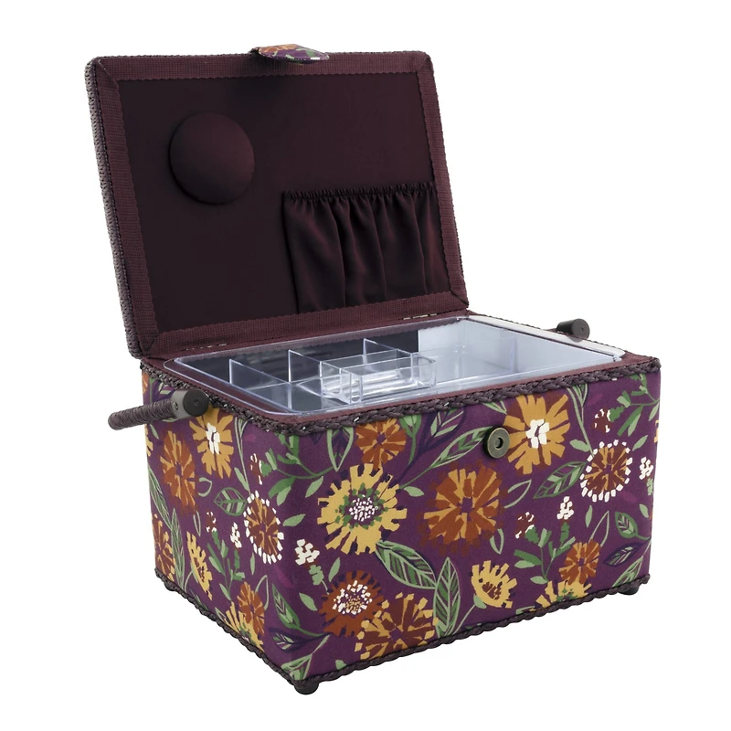 Dritz® Large Purple Floral Sewing Basket with Removable Tray