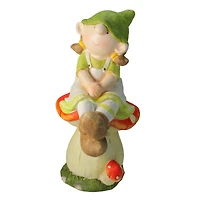 19.25" Young Girl Gnome Sitting on a Mushroom Spring Outdoor Garden Figure