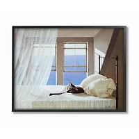 Stupell Industries Cat Resting on White Oceanside Bed Nautical Black Framed Wall Art