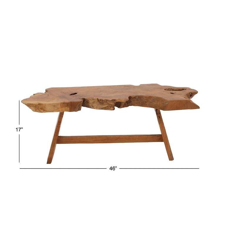 35" Brown Teak Contemporary Coffee Table