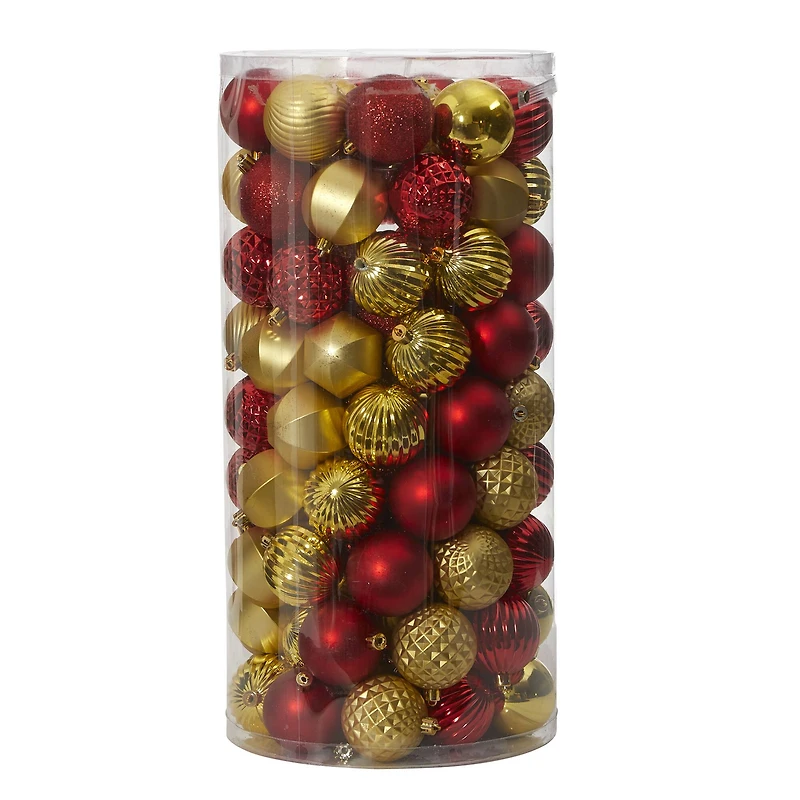 101ct. 2" Red & Gold Shatterproof Ball Ornaments
