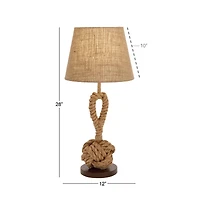 Brown Rope and Iron Rustic Table Lamp, 28" x 13" x 13"