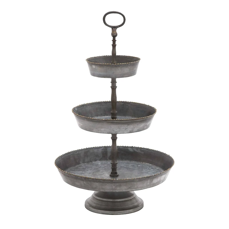 22" Gray Iron Farmhouse 3 Tier Tray Stand