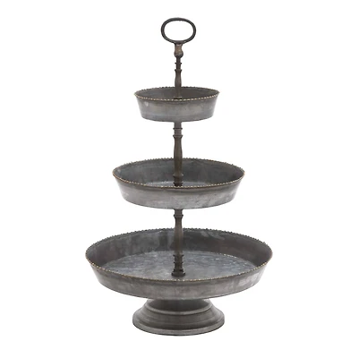 22" Gray Iron Farmhouse 3 Tier Tray Stand