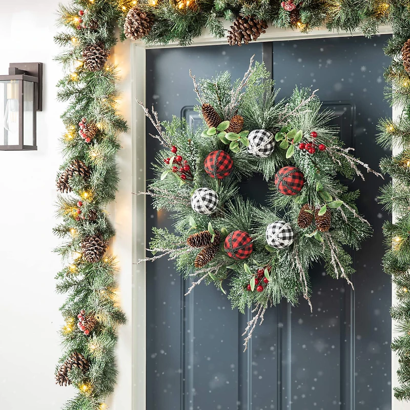 Glitzhome® 24" Frosted Ornament, Berry & Pinecone Wreath