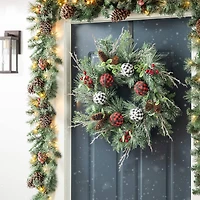 Glitzhome® 24" Frosted Ornament, Berry & Pinecone Wreath