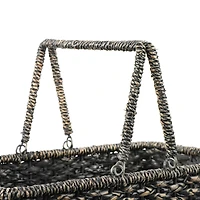 Hello Honey® 16" Bangkuan & Rattan Black Stair Basket with Handle