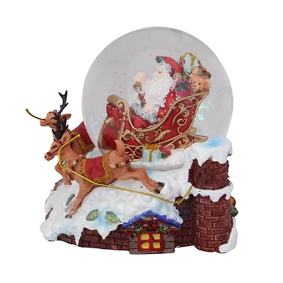 5.5" Santa Claus on Sleigh with Reindeer Musical Christmas Snow Globe