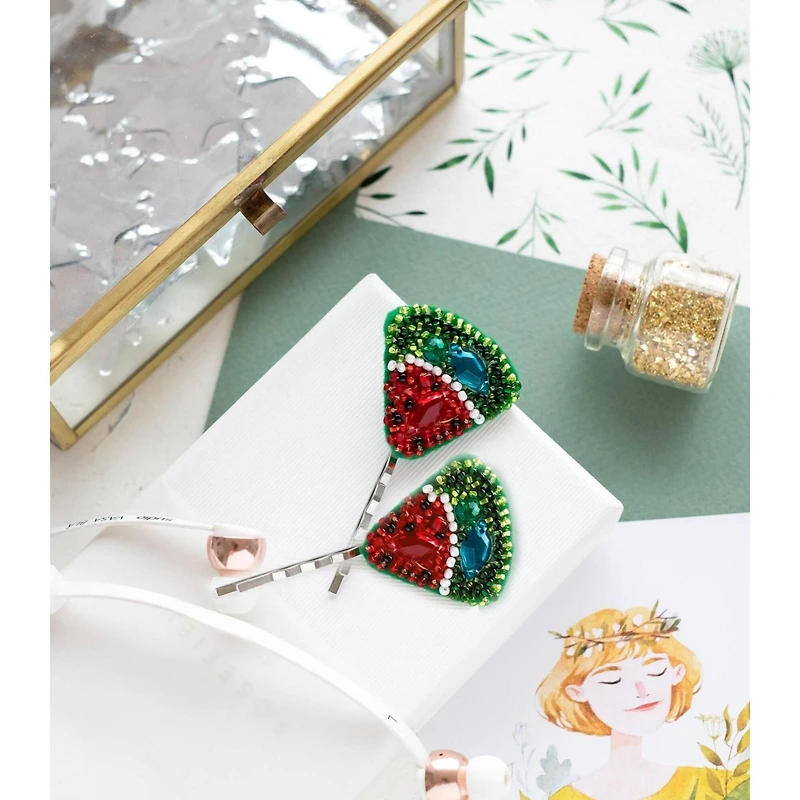 Abris Art Watermelon Slice Hairpin Bead Embroidery Decoration Kit