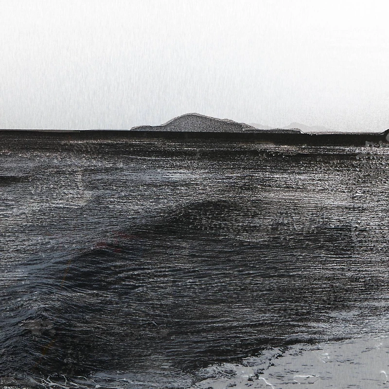 Silver Canvas Ocean Landscape Textured Framed Wall Art with Black & White Accents