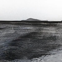 Silver Canvas Ocean Landscape Textured Framed Wall Art with Black & White Accents