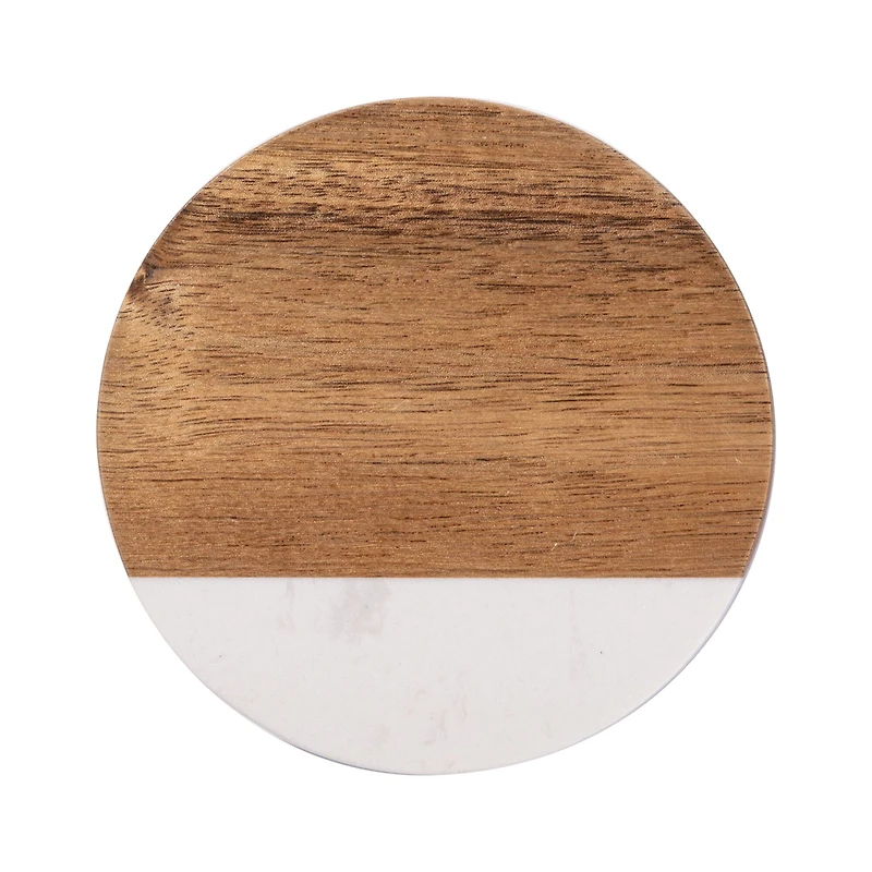 Craft Express 3.93" Coaster Marble & Wood Laserable Round, 4ct.
