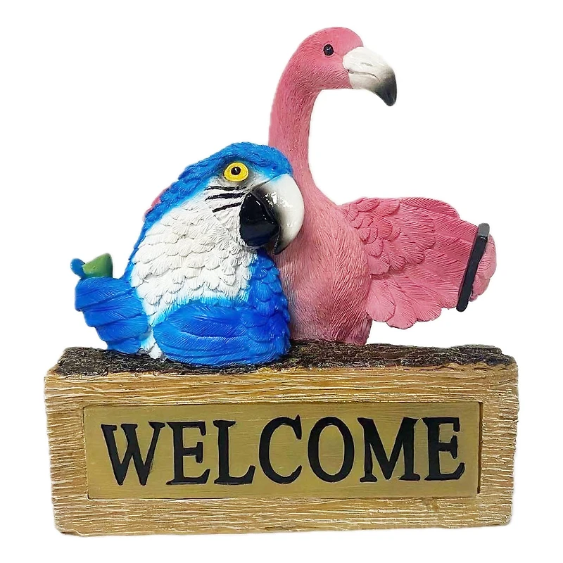 Santa's Workshop 9" Flamingo and Parrot Solar Powered Accent