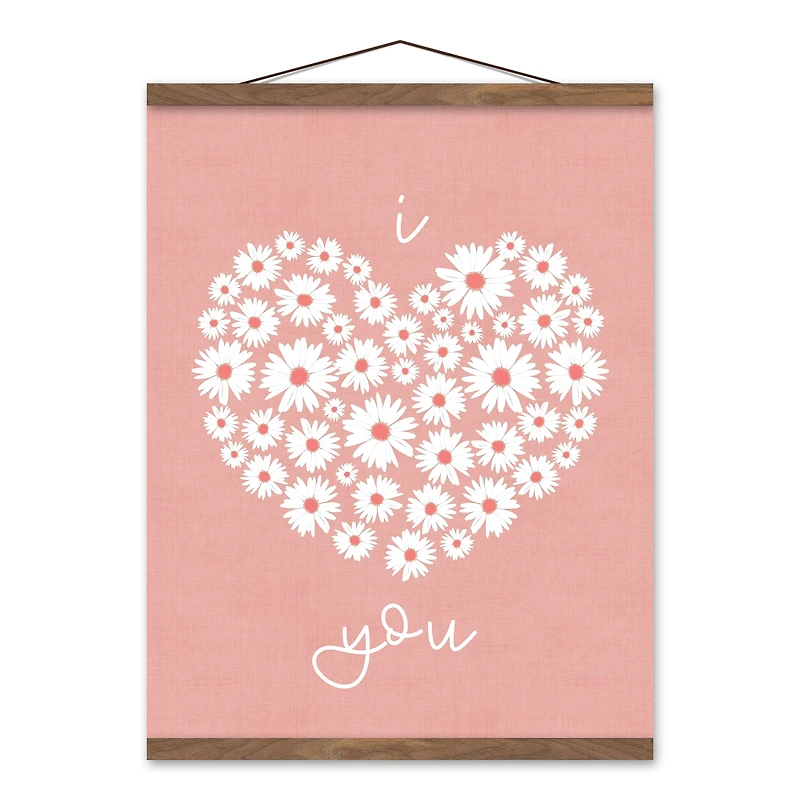 Daisy Heart Love Teak Hanging Canvas
