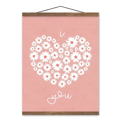 Daisy Heart Love Teak Hanging Canvas