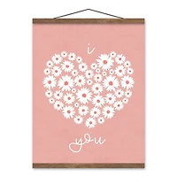 Daisy Heart Love Teak Hanging Canvas