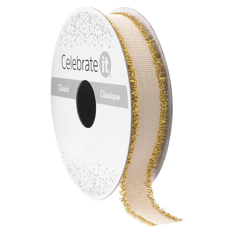5/8" x 7yd. Gold Grosgrain Fringe Edge Ribbon by Celebrate It™ Classic
