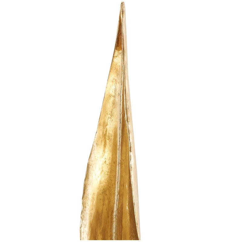 39" Gold Polystone Slim Leaf Abstract Sculpture with Black Metal Stand