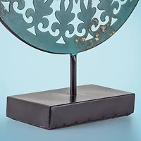 15" Turquoise Rustic Metal Medallion Sculpture