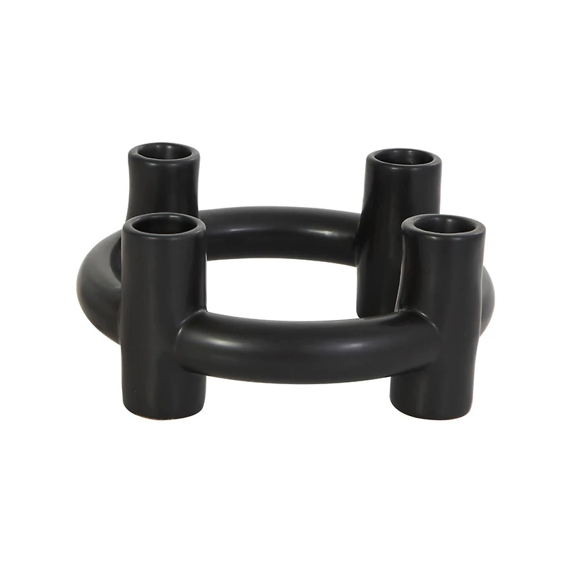 CosmoLiving by Cosmopolitan 8" Black & White Ceramic Geometric Circle Taper Candle Holder Set