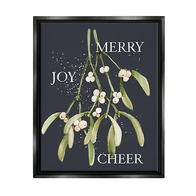 Stupell Industries Merry Joy Cheer Holly Berries Framed Floater Canvas Wall Art