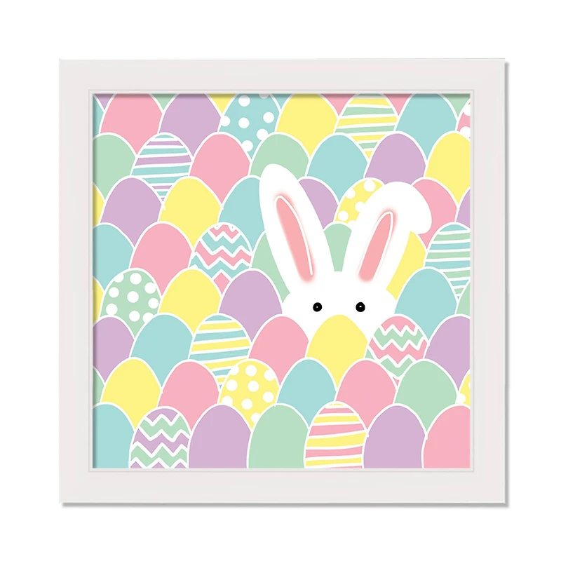 Pastel Bunny Hiding 16" x 16" White Framed Print Under Plexiglass