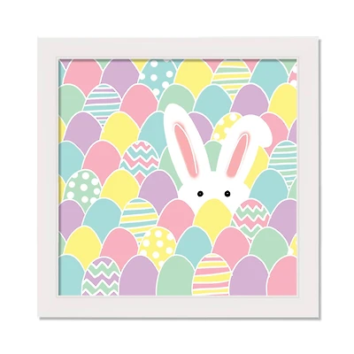 Pastel Bunny Hiding 16" x 16" White Framed Print Under Plexiglass