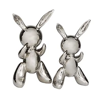 Set of 2 Silver Porcelain Contemporary Sculpture, 12" x 7" x 4"