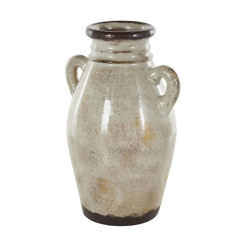 13.75" Cream Ceramic Antique Amphora Vase with Speckled Texturing