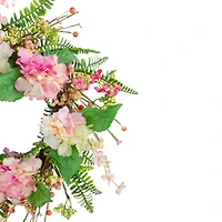 20" Pink Hydrangea Berry & Fern Artificial Spring Floral Wreath